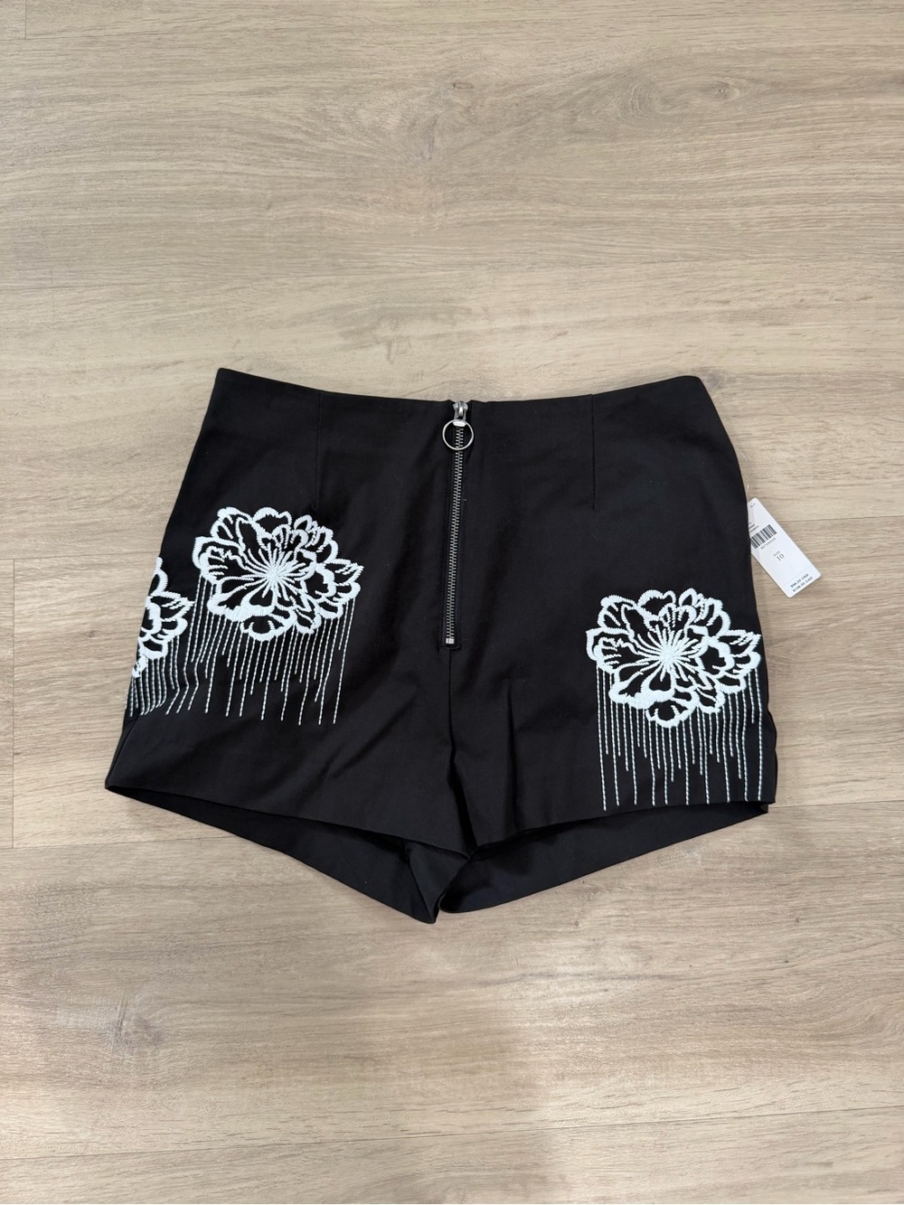 Anthropologie Black High-Waist Shorts with White Floral Beading